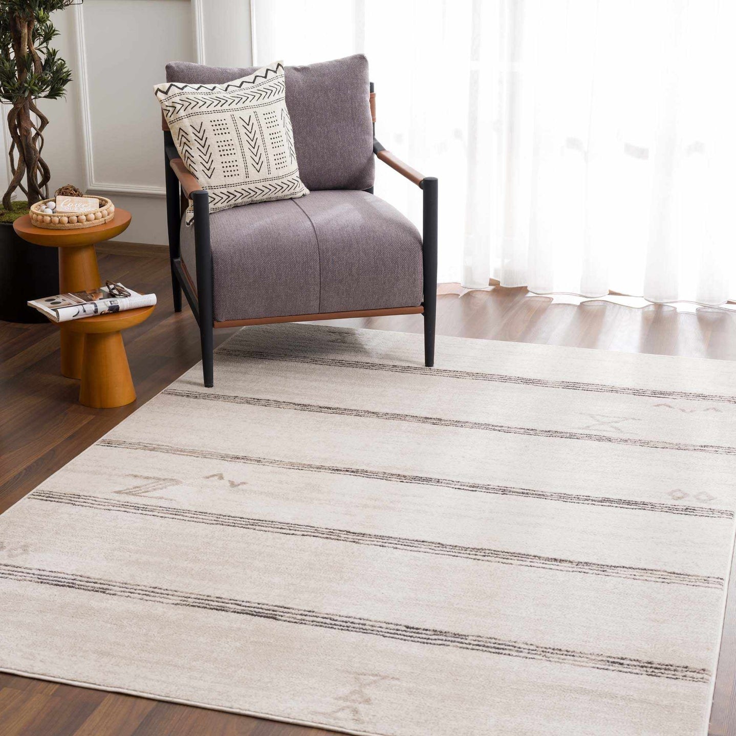 Modern Stripes Design Light Peach and Charcoal Area Rug - The Rug Decor