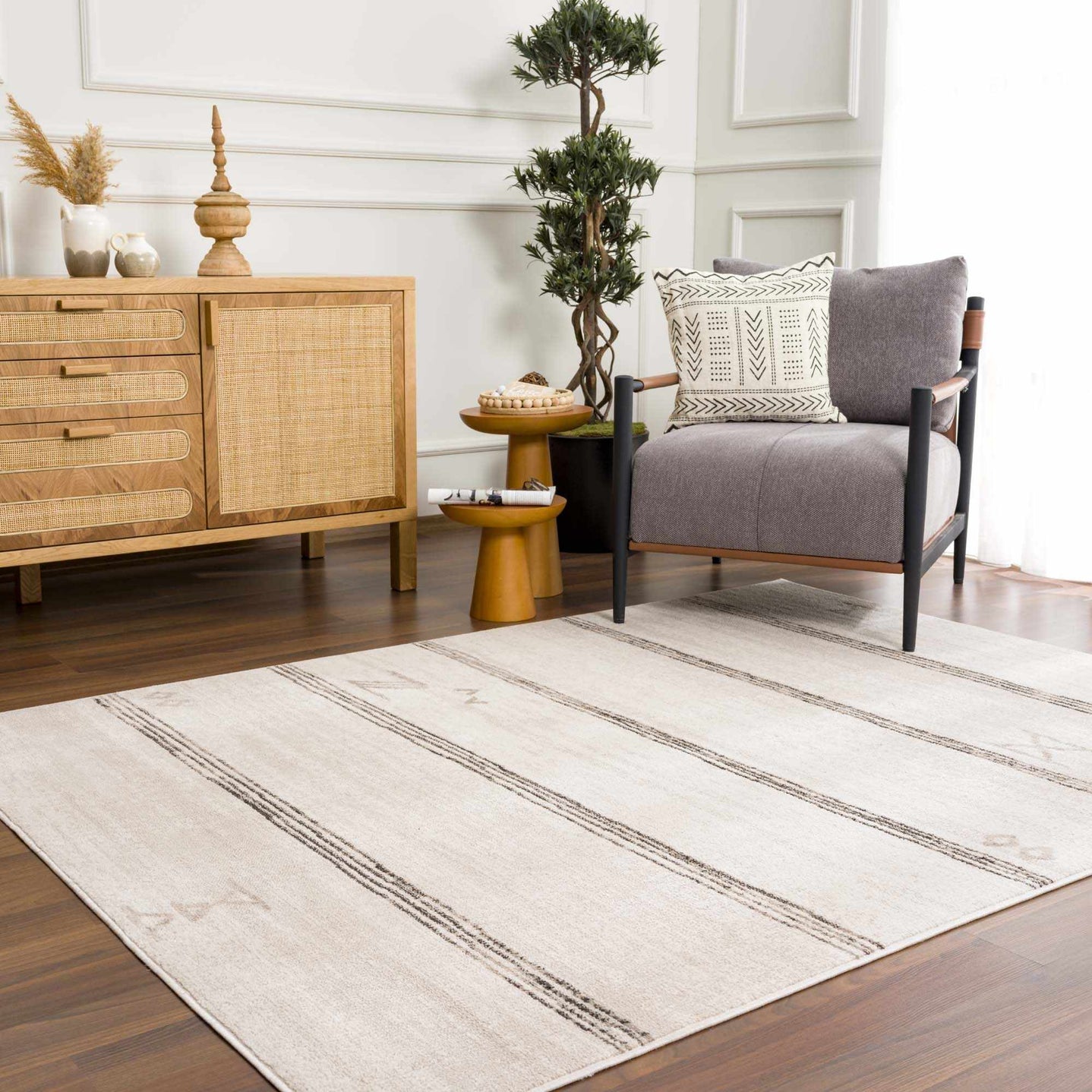 Modern Stripes Design Light Peach and Charcoal Area Rug - The Rug Decor
