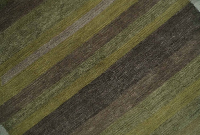 Modern Stripes Design Olive, Charcoal, Ivory and Gray Hand loom 5x7 wool Area Rug - The Rug Decor