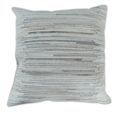 Modern Stripes Ivory and Gray Genuine leather Pillow with Insert, Cushion | PL16 - The Rug Decor