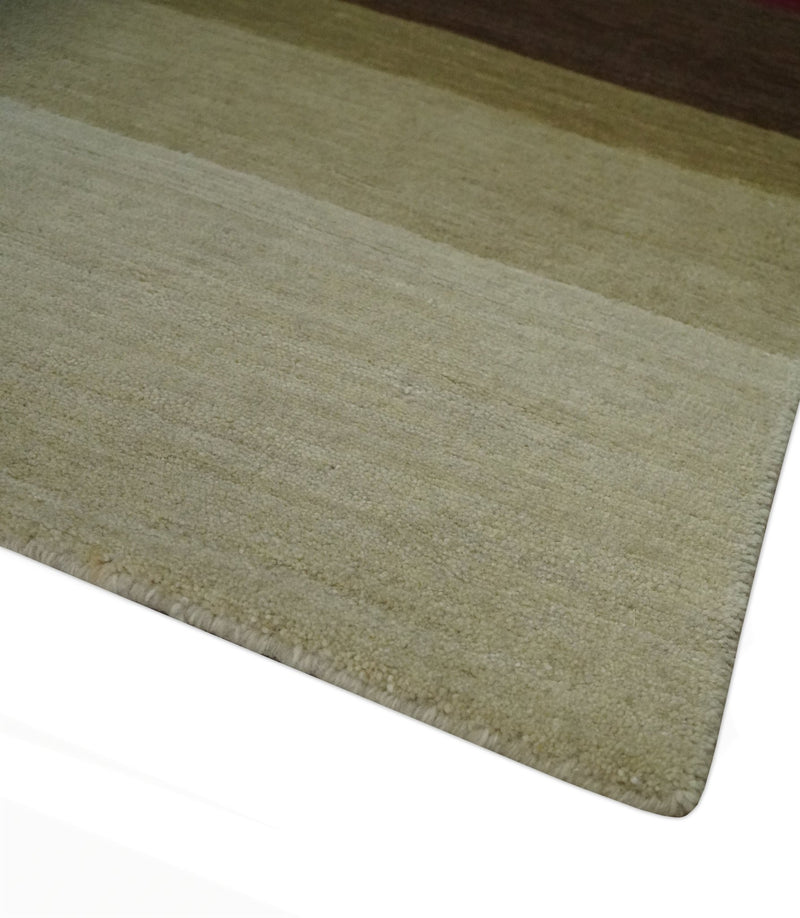 Modern Stripes Ivory, Rust, Maroon and Brown Hand loom 5.6x6.6 Wool Area Rug - The Rug Decor