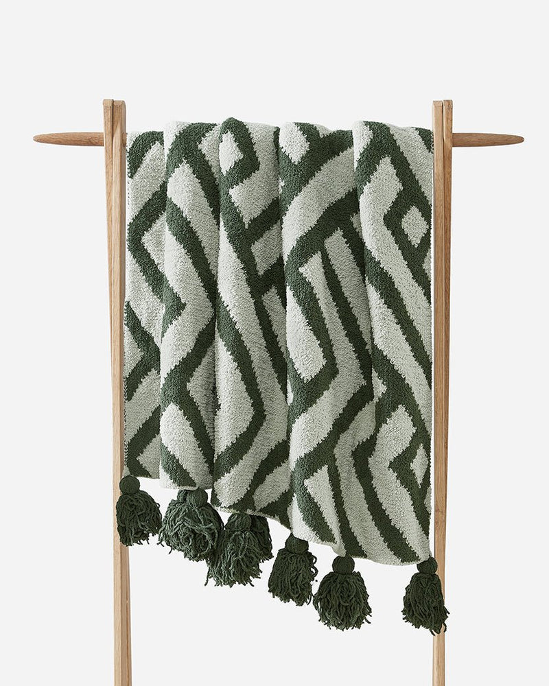 Modern Stripes Pattern Maze Pom Pom Soft and Cozy Throw Blanket - The Rug Decor