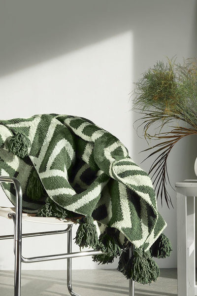 Modern Stripes Pattern Maze Pom Pom Soft and Cozy Throw Blanket - The Rug Decor
