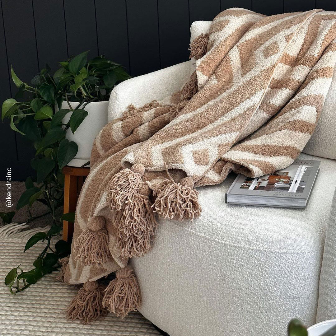 Modern Stripes Pattern Maze Pom Pom Soft and Cozy Throw Blanket - The Rug Decor