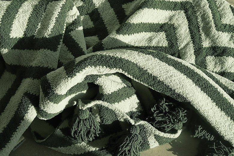 Modern Stripes Pattern Maze Pom Pom Soft and Cozy Throw Blanket - The Rug Decor