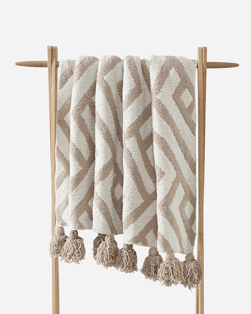 Modern Stripes Pattern Maze Pom Pom Soft and Cozy Throw Blanket - The Rug Decor