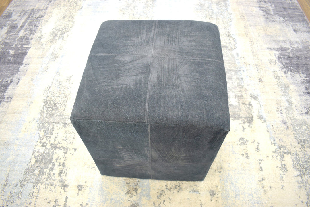 Modern Styling Handmade Leather Pouf - Comfortable Chair or Footrest - Black | TRD157 - The Rug Decor