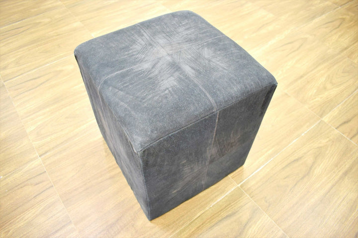 Modern Styling Handmade Leather Pouf - Comfortable Chair or Footrest - Black | TRD157 - The Rug Decor