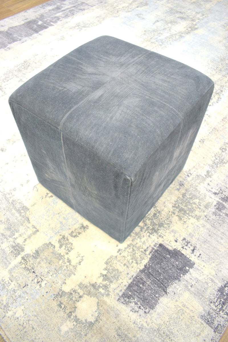 Modern Styling Handmade Leather Pouf - Comfortable Chair or Footrest - Black | TRD157 - The Rug Decor