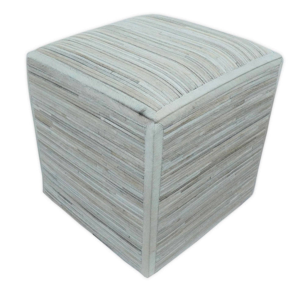 Modern Styling Handmade Leather Pouf - Comfortable Chair or Footrest - Ivory | TRD278 - The Rug Decor