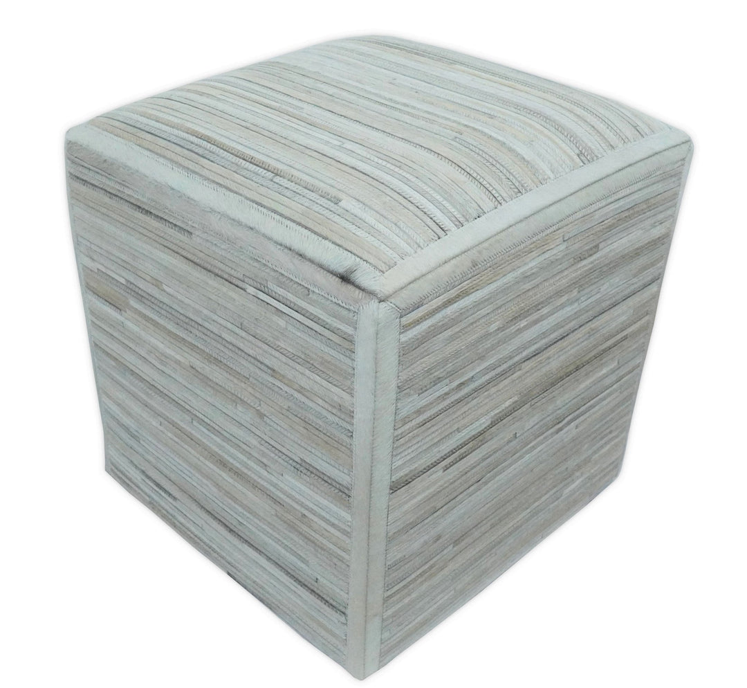 Modern Styling Handmade Leather Pouf - Comfortable Chair or Footrest - Ivory | TRD278 - The Rug Decor