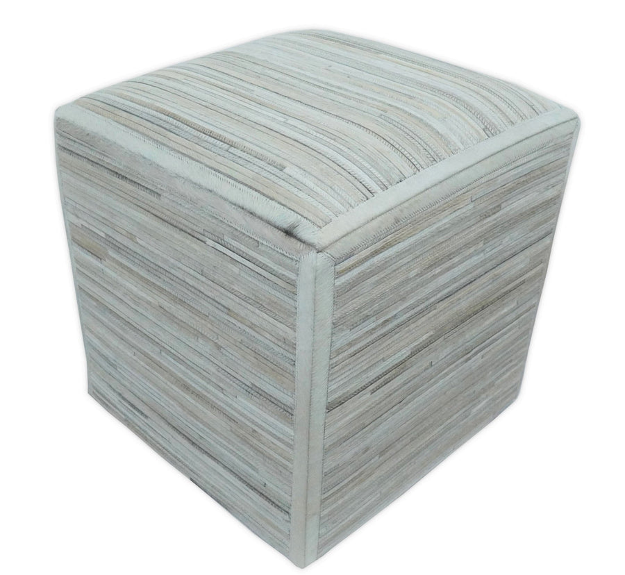 Modern Styling Handmade Leather Pouf - Comfortable Chair or Footrest - Ivory | TRD278 - The Rug Decor