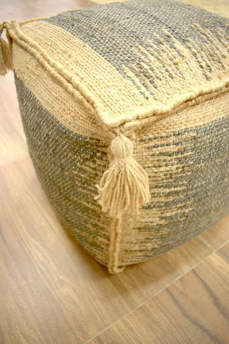 Modern Styling Handmade Pouf - Comfortable Chair or Footrest - Cream Grey | TRD223 - The Rug Decor