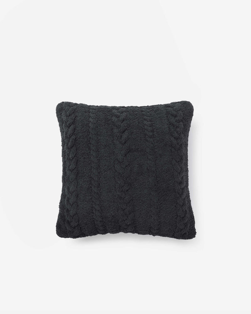 Modern Textured Knit Solid Black Braided Throw Pillow - The Rug Decor