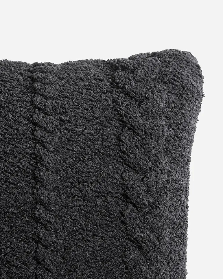 Modern Textured Knit Solid Black Braided Throw Pillow - The Rug Decor