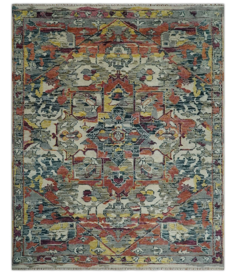 Modern Transitional 8x10 Ivory, Rust, Yellow and Charcoal Serapi wool Area Rug - The Rug Decor