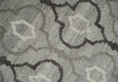 Modern Trellis Channel 6x8 Silver and Brown Natural Wool Hand Woven Rug | HL4 - The Rug Decor