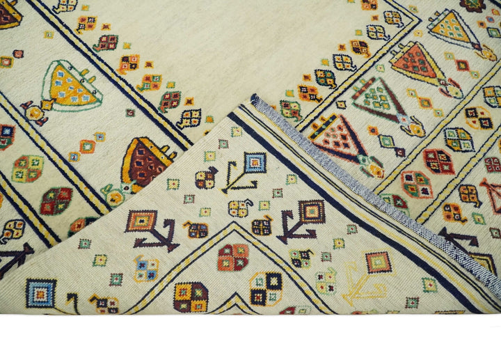 Moral Art Ivory and Beige Hand Spun Wool Hand Woven Southwestern Gabbeh Rug | KNT43 - The Rug Decor