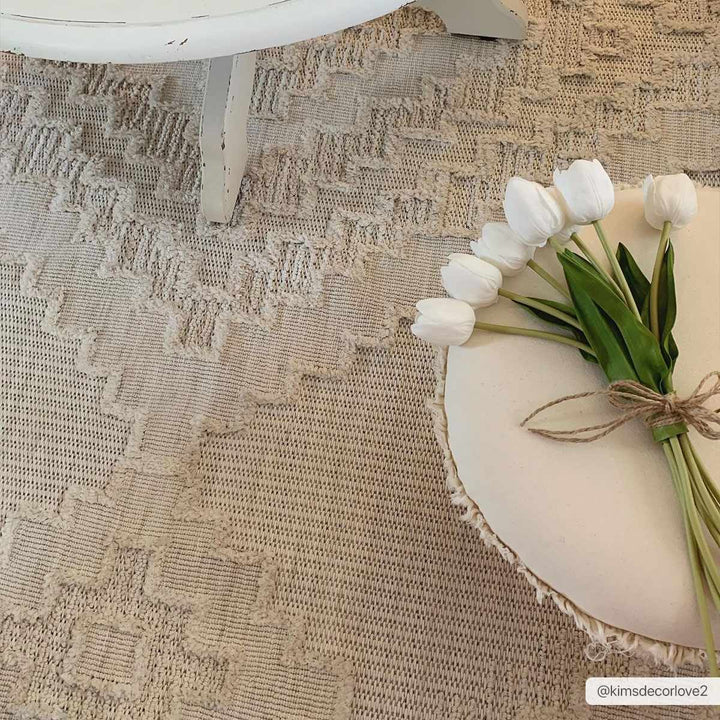Moroccan Bohemian Chic Style Ivory and Beige High & Low Pile Area Rug - The Rug Decor