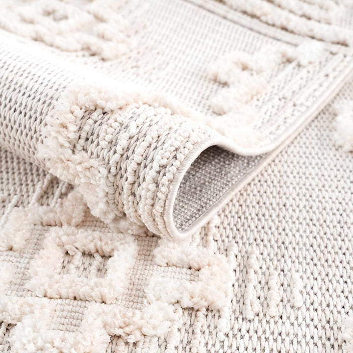 Moroccan Bohemian Chic Style Ivory and Beige High & Low Pile Area Rug - The Rug Decor