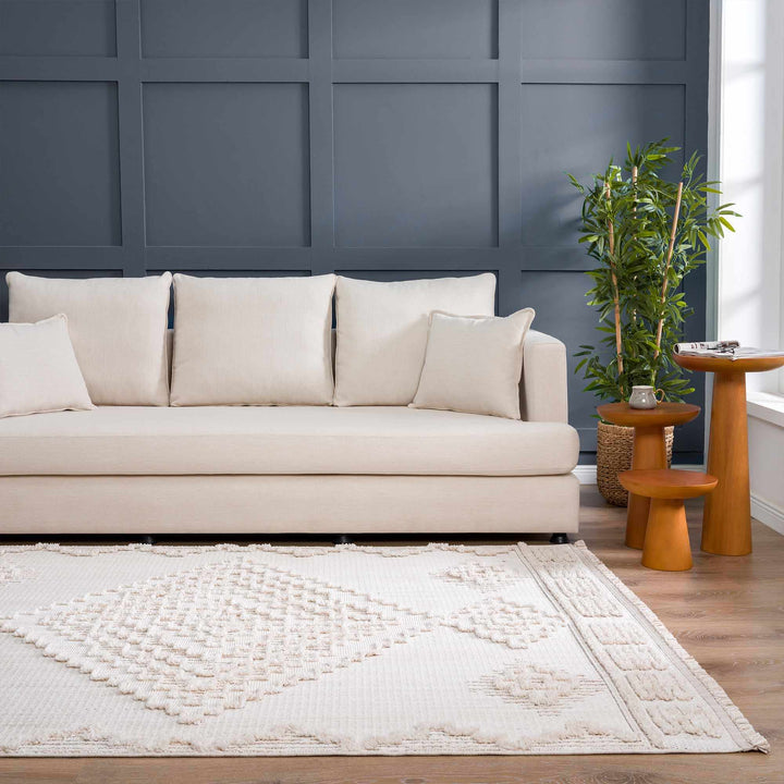 Moroccan Bohemian Chic Style Ivory and Beige High & Low Pile Area Rug - The Rug Decor