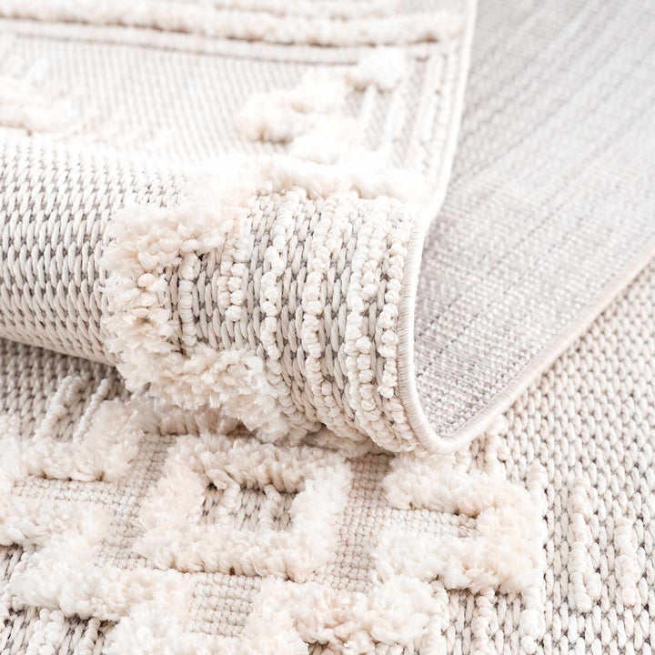 Moroccan Bohemian Chic Style Ivory and Beige High & Low Pile Area Rug - The Rug Decor