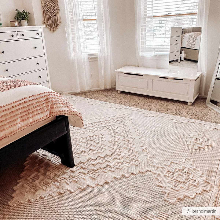 Moroccan Bohemian Chic Style Ivory and Beige High & Low Pile Area Rug - The Rug Decor