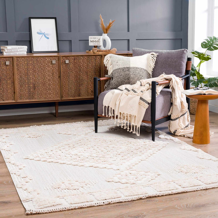 Moroccan Bohemian Chic Style Ivory and Beige High & Low Pile Area Rug - The Rug Decor