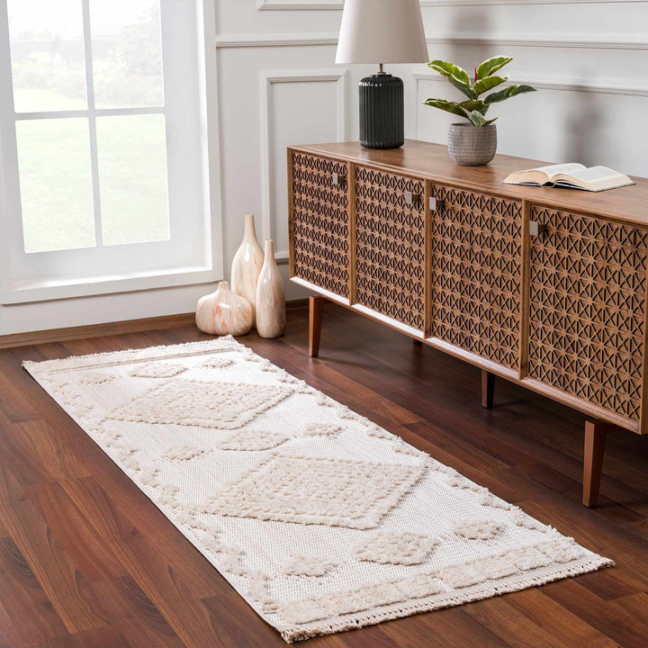 Moroccan Bohemian Chic Style Ivory and Beige High & Low Pile Area Rug - The Rug Decor
