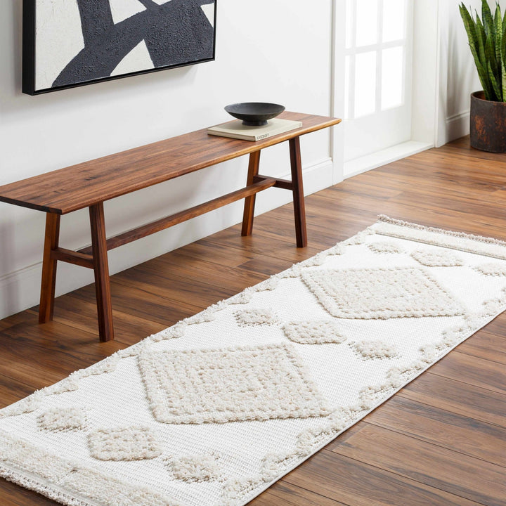 Moroccan Bohemian Chic Style Ivory and Beige High & Low Pile Area Rug - The Rug Decor