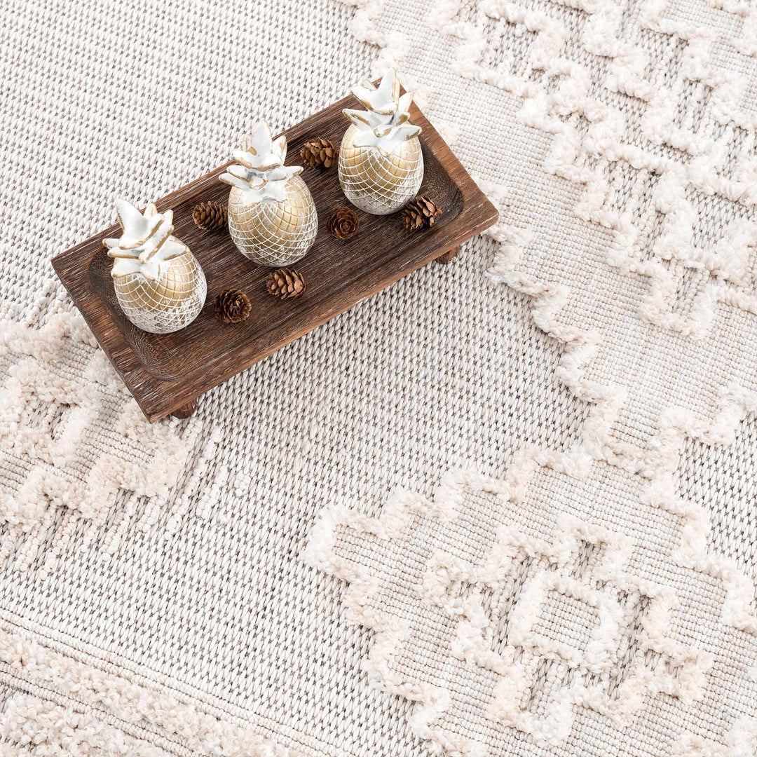 Moroccan Bohemian Chic Style Ivory and Beige High & Low Pile Area Rug - The Rug Decor