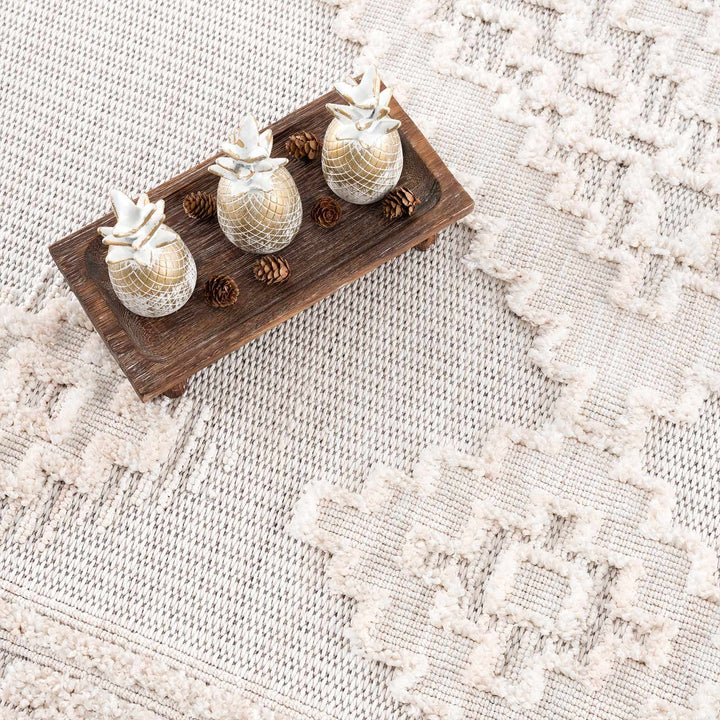 Moroccan Bohemian Chic Style Ivory and Beige High & Low Pile Area Rug - The Rug Decor