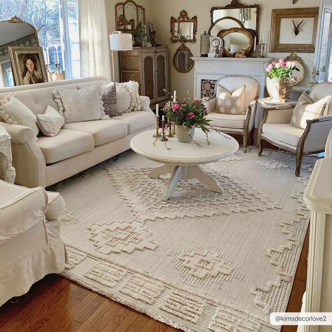 Moroccan Bohemian Chic Style Ivory and Beige High & Low Pile Area Rug - The Rug Decor