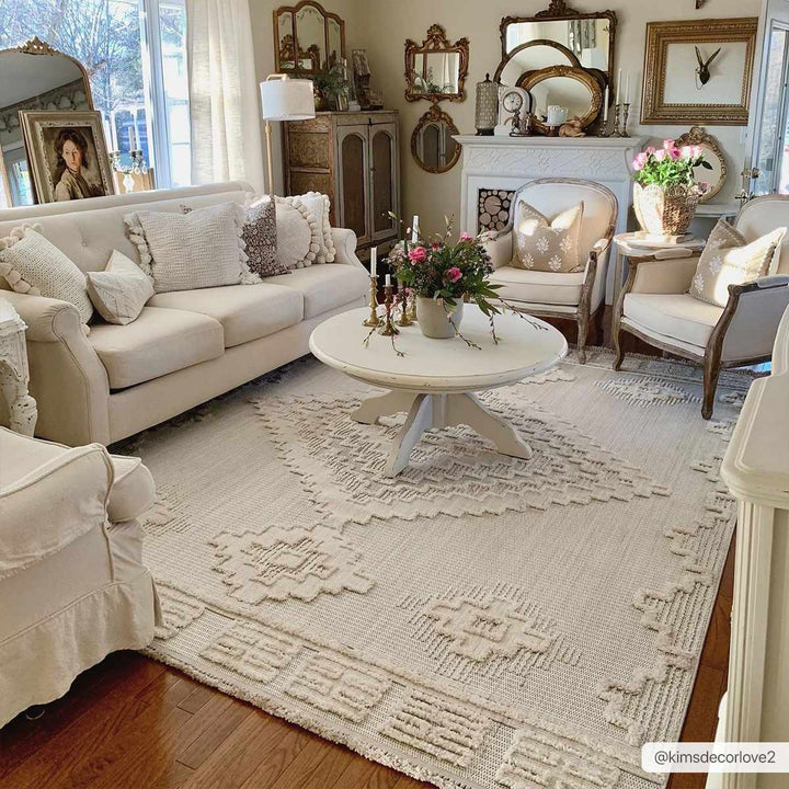Moroccan Bohemian Chic Style Ivory and Beige High & Low Pile Area Rug - The Rug Decor