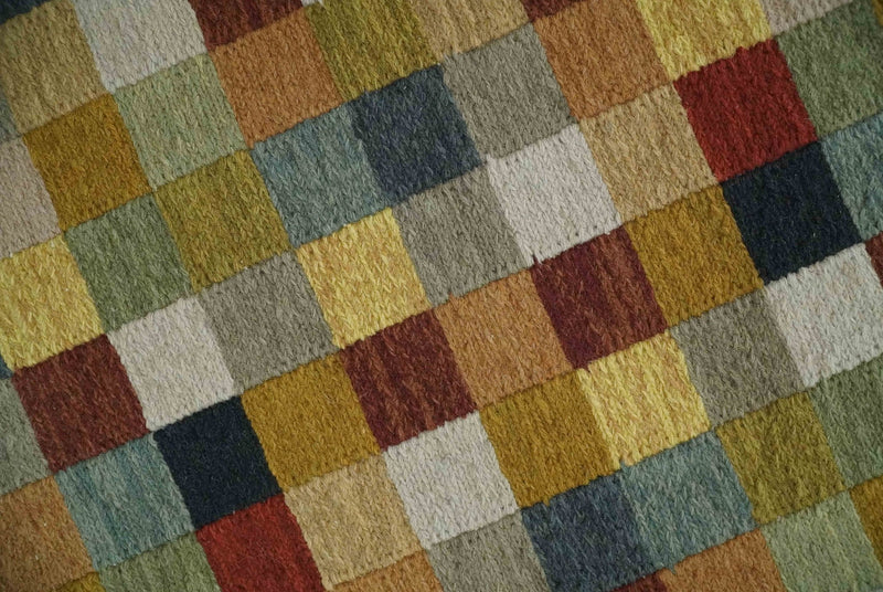 Multi Color 3x5 Square Geometrical Pattern Hand Woven Soumak Dhurrie Wool Area Rug - The Rug Decor