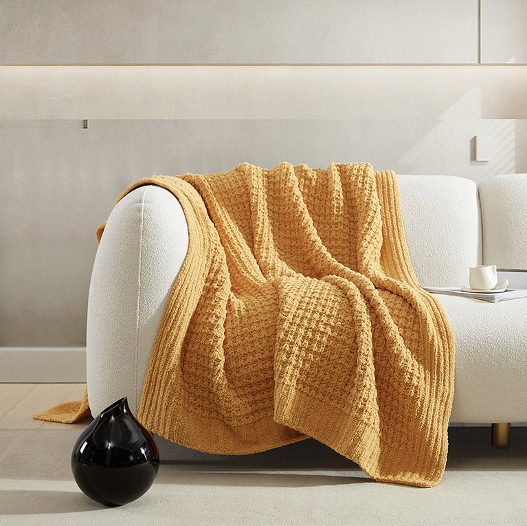 Multi Color Solid Knitted Waffle Lightweight Throw - The Rug Decor