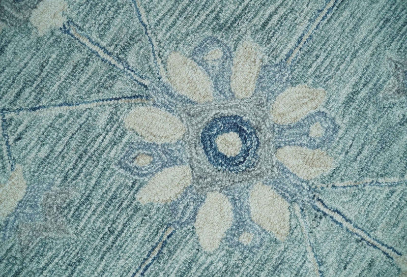 Multi Size Hand Tufted Aqua, Ivory and Blue Traditional Floral Rug - The Rug Decor