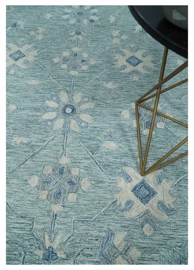 Multi Size Hand Tufted Aqua, Ivory and Blue Traditional Floral Rug - The Rug Decor