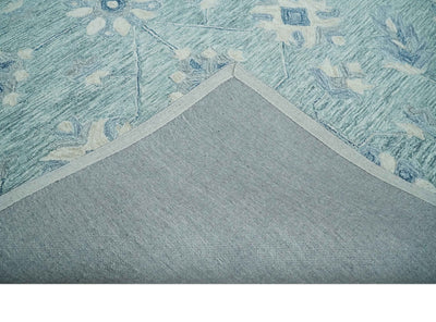 Multi Size Hand Tufted Aqua, Ivory and Blue Traditional Floral Rug - The Rug Decor