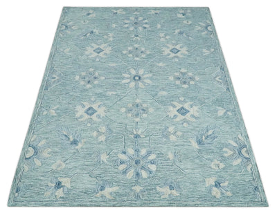Multi Size Hand Tufted Aqua, Ivory and Blue Traditional Floral Rug - The Rug Decor