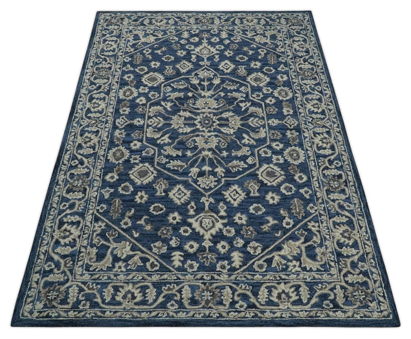 Multi Size Hand Tufted Blue and Beige Traditional Medallion 8x10, 9x12 Antique Style Rug, Kids, Living Room and Bedroom Rug | TRD6441 - The Rug Decor