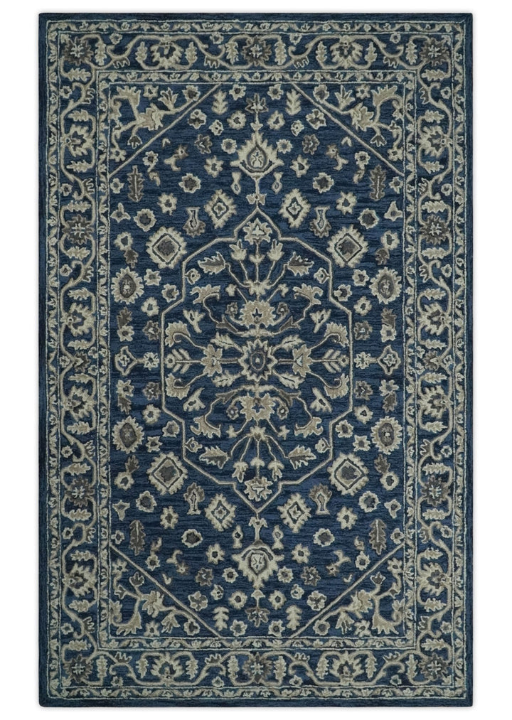 Multi Size Hand Tufted Blue and Beige Traditional Medallion 8x10, 9x12 Antique Style Rug, Kids, Living Room and Bedroom Rug | TRD6441 - The Rug Decor