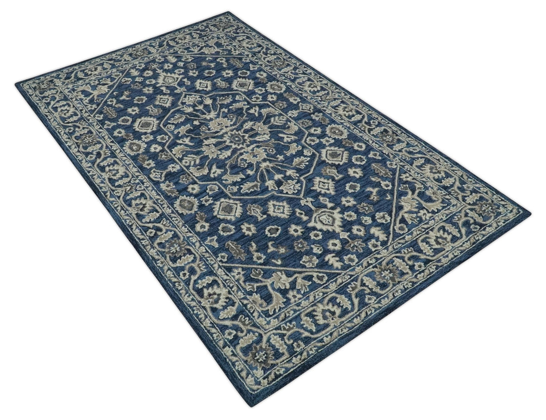 Multi Size Hand Tufted Blue and Beige Traditional Medallion 8x10, 9x12 Antique Style Rug, Kids, Living Room and Bedroom Rug | TRD6441 - The Rug Decor