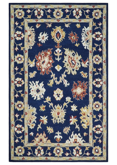 Multi Size Hand Tufted Blue and Camel Traditional Antique Style Rug - The Rug Decor