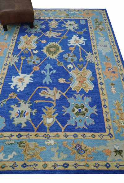 Multi Size Hand Tufted Blue, Aqua and Camel Traditional Oushak Rug - The Rug Decor