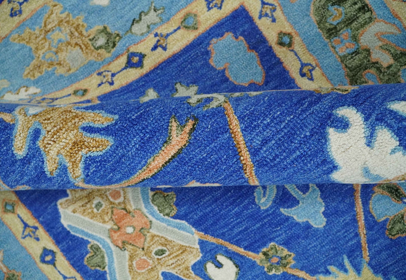 Multi Size Hand Tufted Blue, Aqua and Camel Traditional Oushak Rug - The Rug Decor