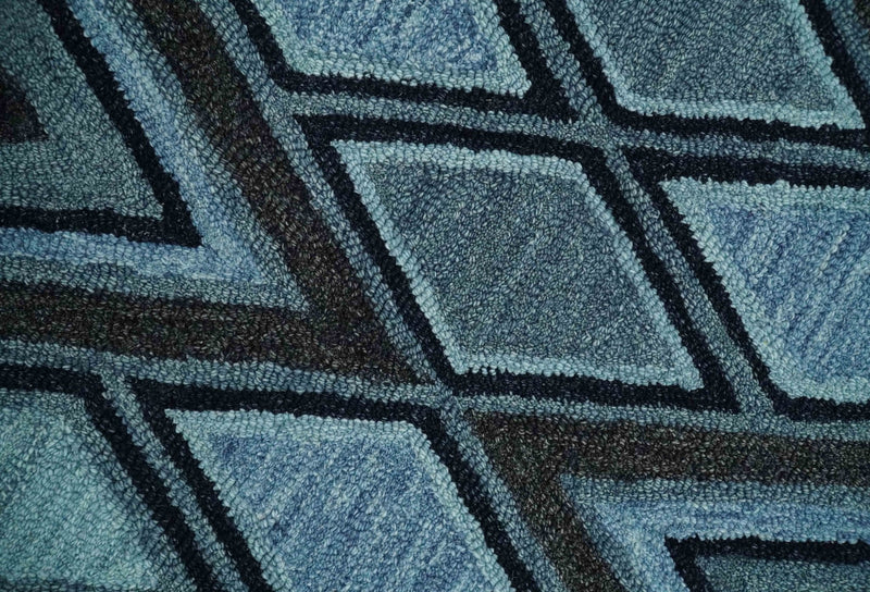 Multi Size Hand Tufted Blue, Gray and Black Geometrical Pattern wool Rug - The Rug Decor