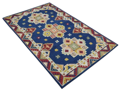 Multi Size Hand Tufted Blue, Ivory and Rust Traditional Antique Style Wool Rug - The Rug Decor