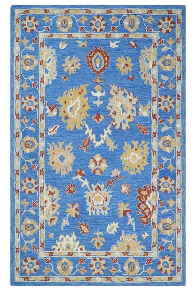 Multi Size Hand Tufted Blue, Ivory, Beige and Rust Vibrant Colorful Oushak Rug - The Rug Decor