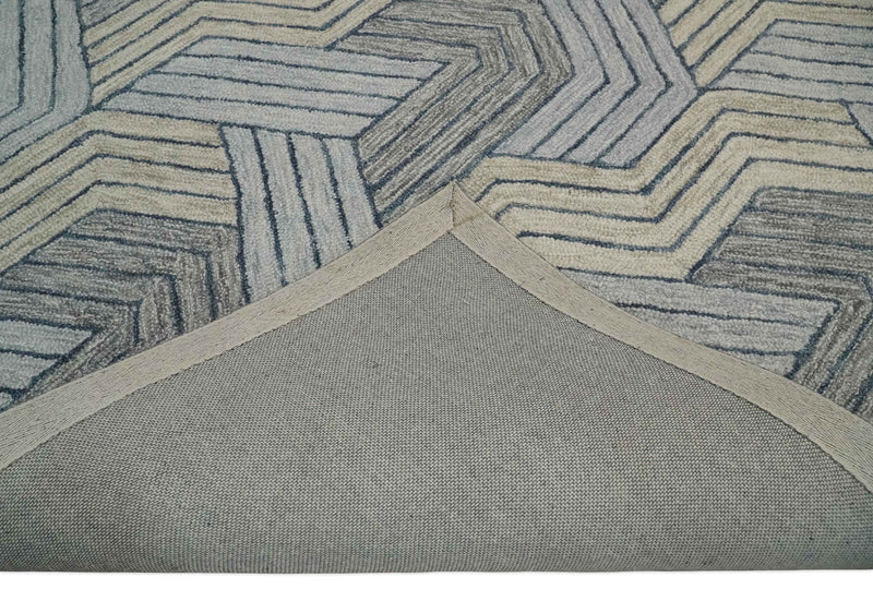 Multi Size Hand Tufted Charcoal, Beige and Gray Stripes Pattern wool Rug - The Rug Decor